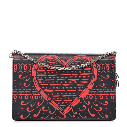 Christian Dior Calfskin Heart Printed Embossed Stars Wallet on Chain Red 1 of 11