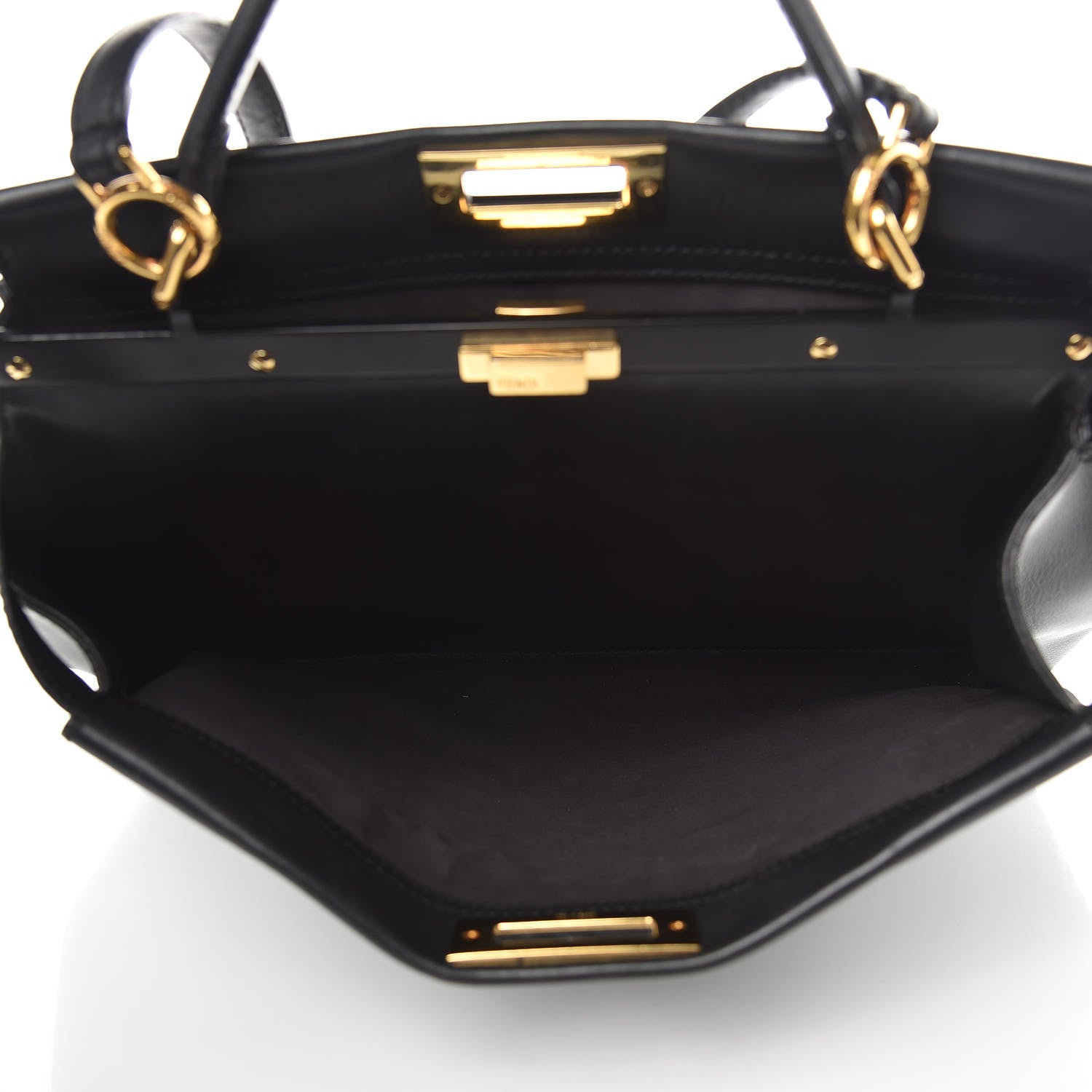 Fendi Vitello Seta Shiny Nappa Large Peekaboo Iconic Satchel Black 6 of 15