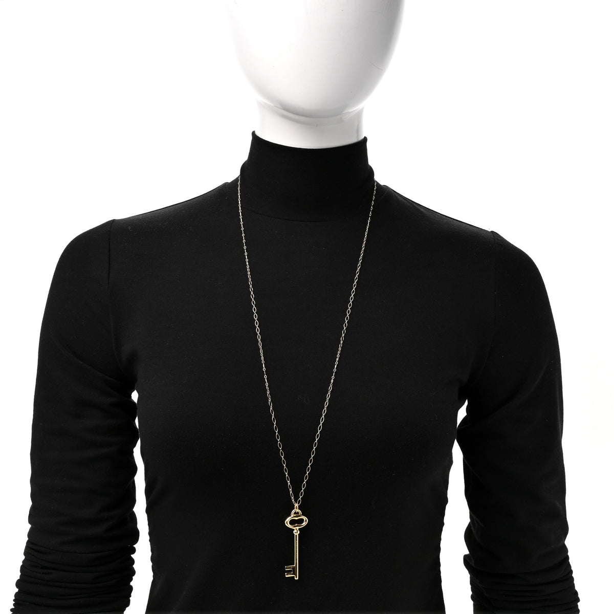 18K Yellow Gold Oval Key Pendant Link Necklace
