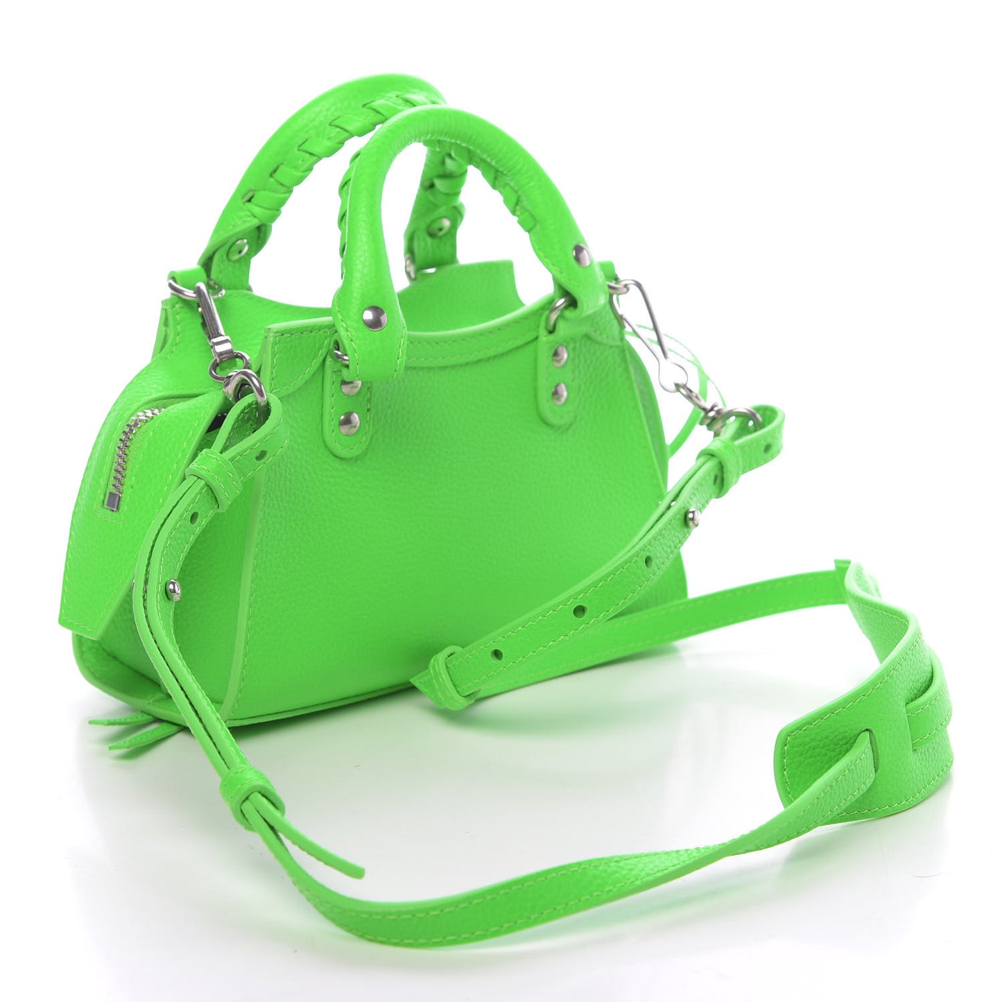 Grained Calfskin Neo Classic Silver Hardware Nano City Crossbody Fluo Green