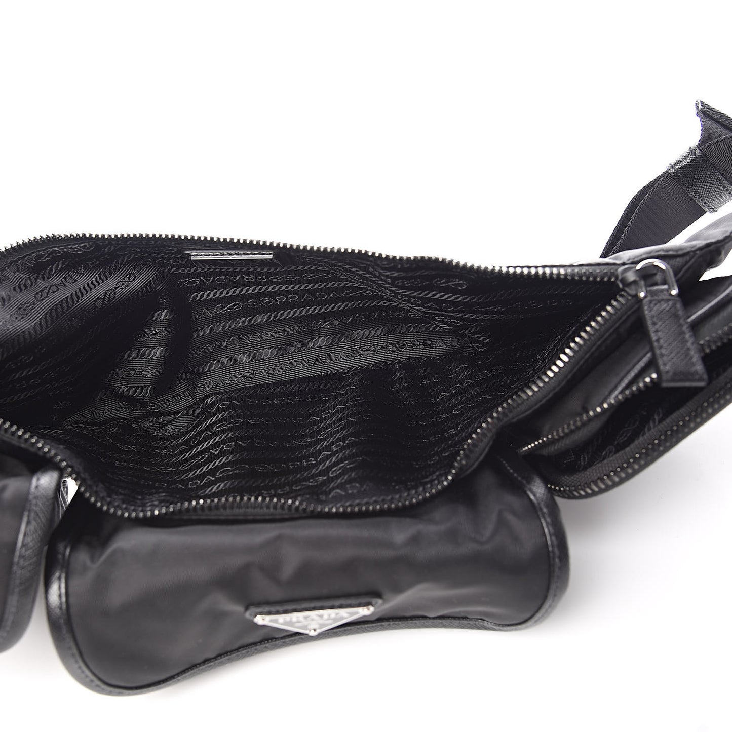 Tessuto Nylon Saffiano Marsupio Triple Pocket Belt Bag Black