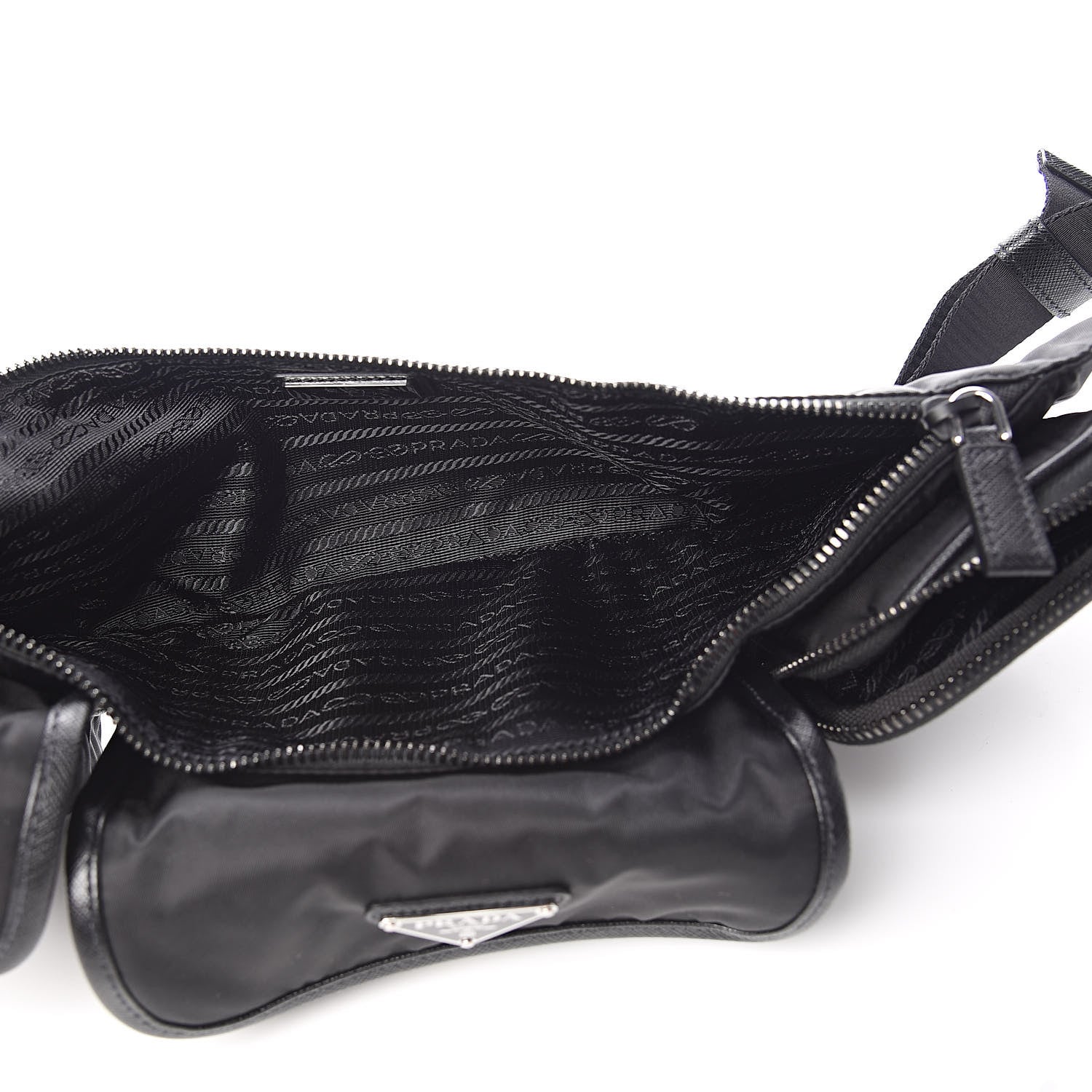 Prada Tessuto Nylon Saffiano Marsupio Triple Pocket Belt Bag Black 5 of 12