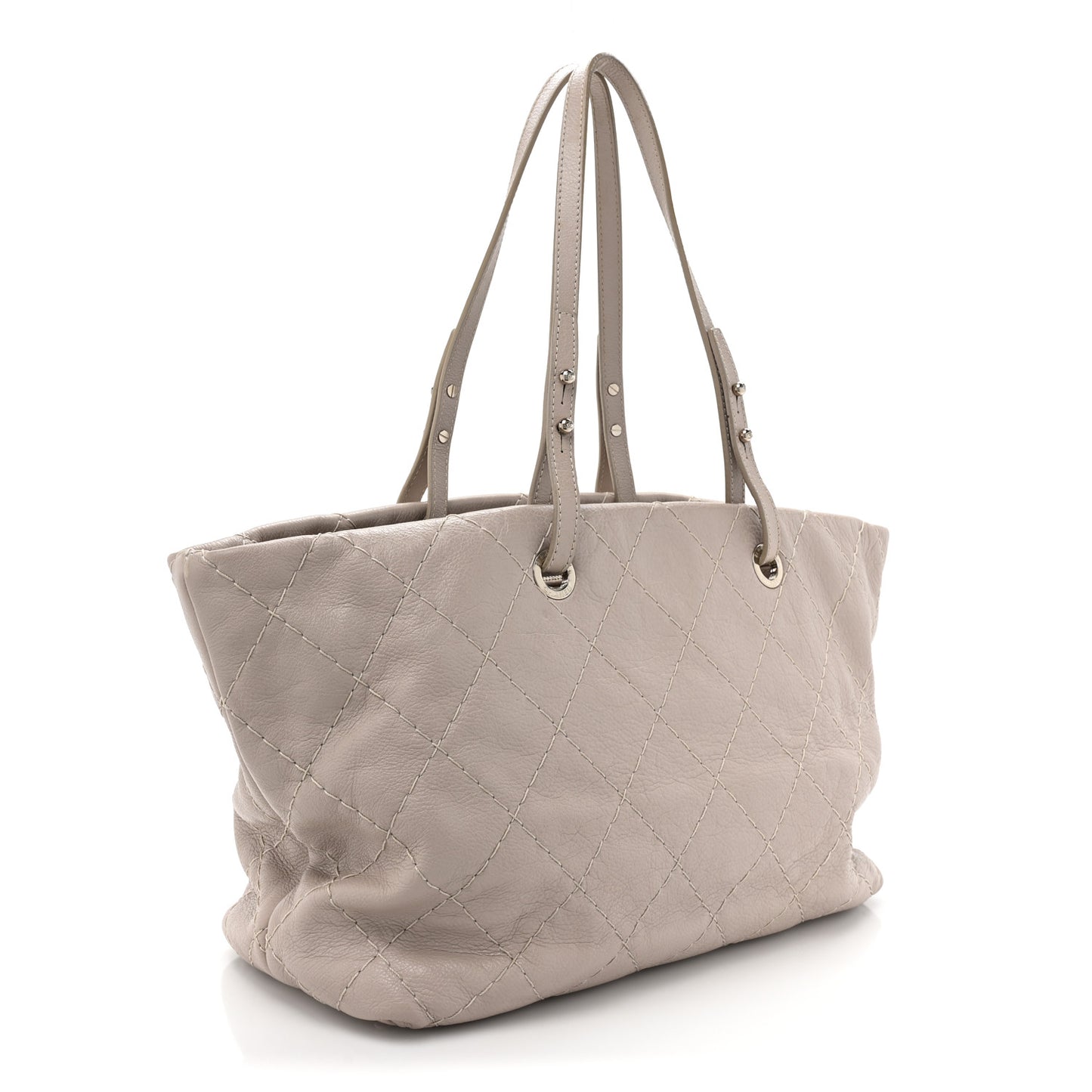 Glazed Calfskin Large On The Road Tote Beige