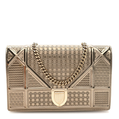 Christian Dior Metallic Patent Micro-Cannage Diorama Wallet on Chain Pouch Gold 1 of 9