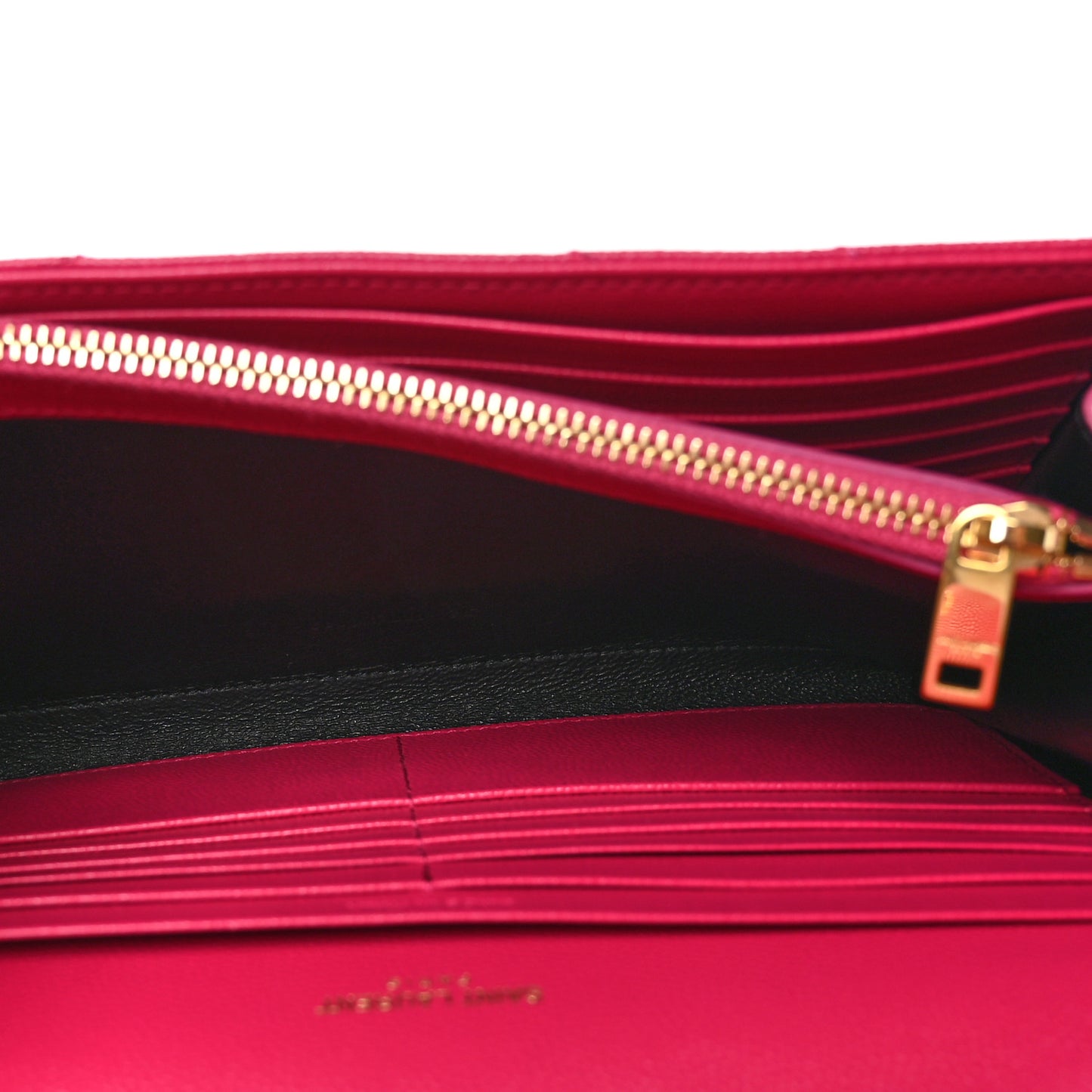 Grain De Poudre Matelasse Chevron Monogram Chain Wallet Lipstick Fuchsia
