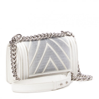 Chanel Lizard Chevron Stitched Small Boy Flap White Silver 2 of 11