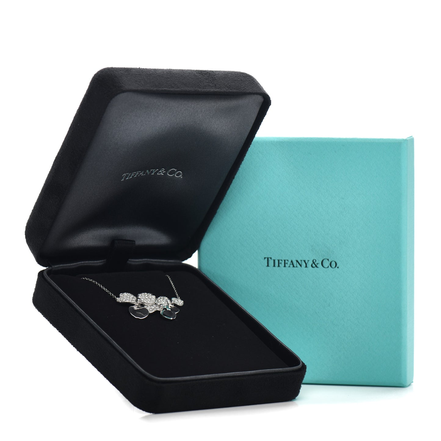 Platinum Diamond Mini Paper Flowers Cluster Pendant Necklace