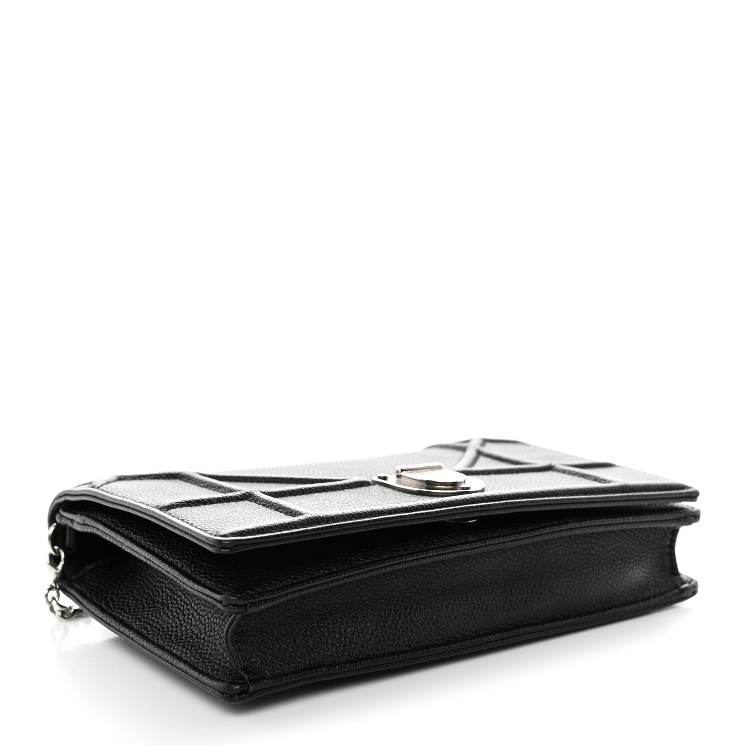 Christian Dior Grained Calfskin Diorama Wallet on Chain Pouch Black 4 of 11