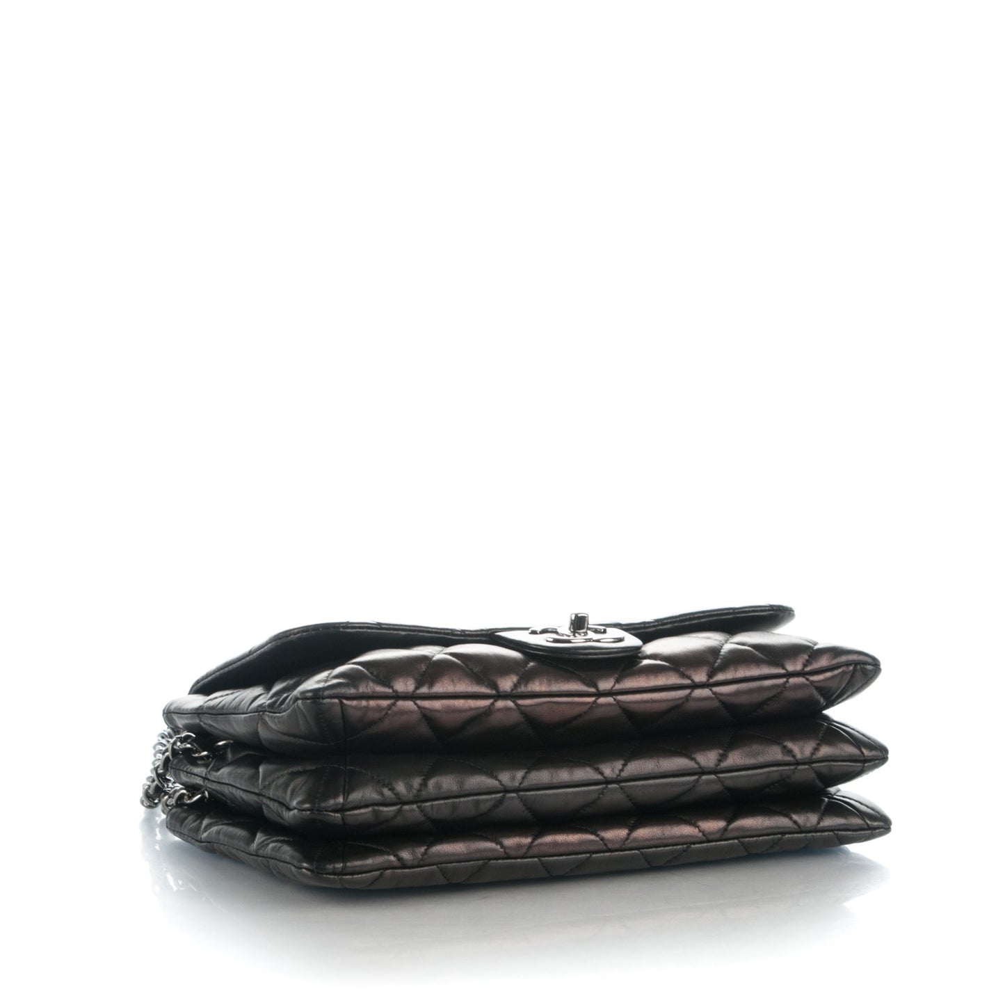 Lambskin Quilted 3 Accordion Flap Bag Black