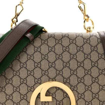 Gucci GG Supreme Monogram Textured Dollar Calfskin Web Medium Blondie Top Handle Shoulder Flap Bag Beige Ebony New Acero 8 of 10