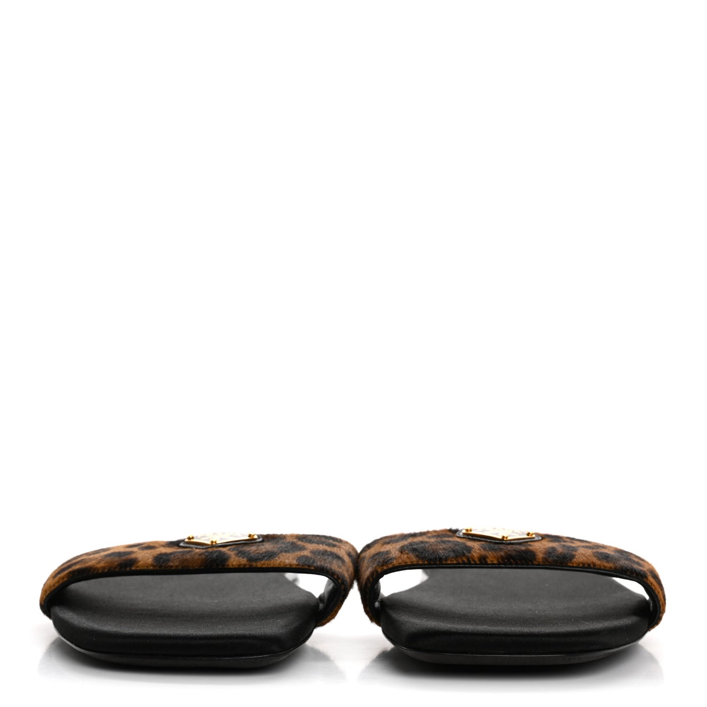 Calf Hair Leopard Print Metal Triangle Logo Flat Slide Sandals 40 Miele