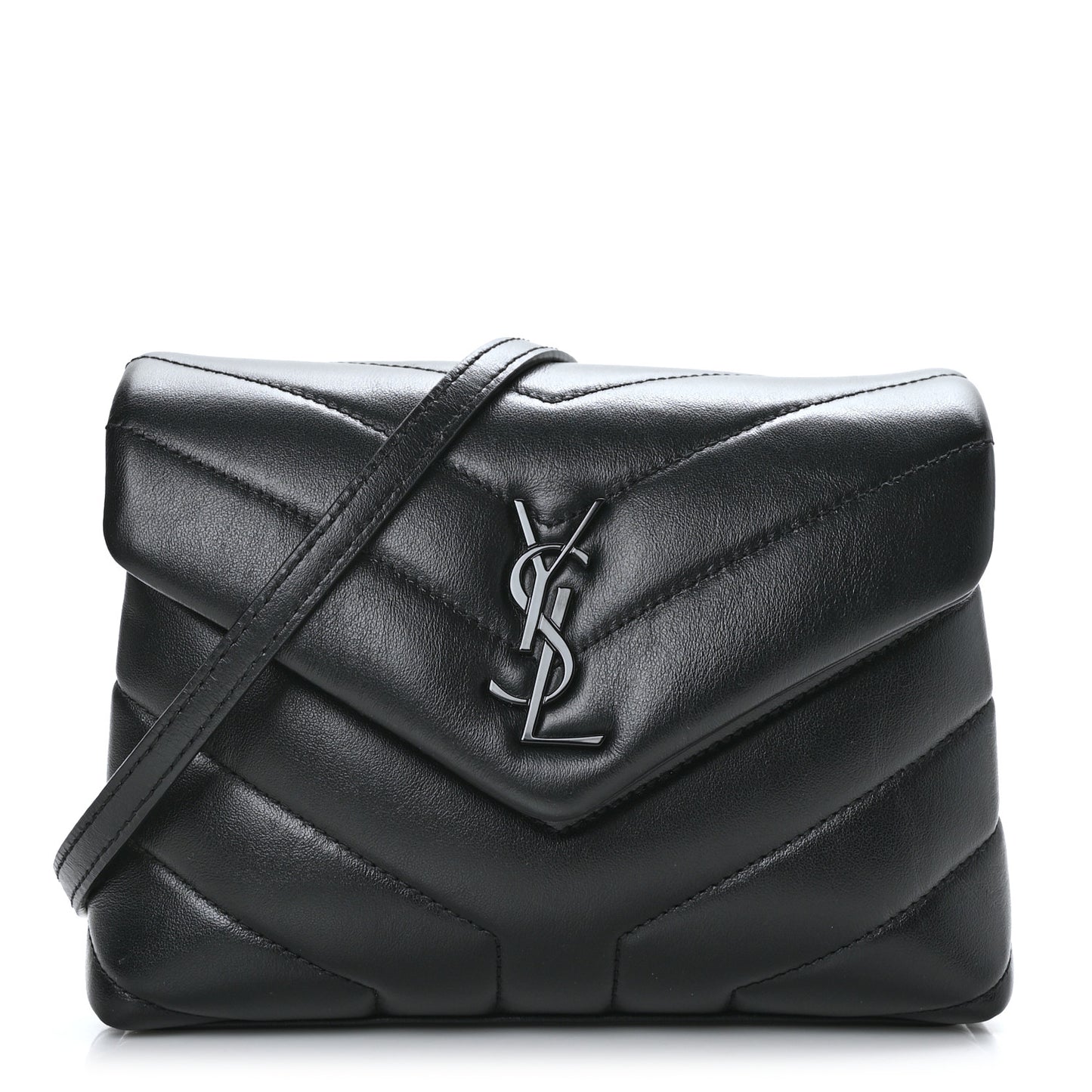 Calfskin Y Quilted Monogram Toy Loulou Crossbody Bag Black