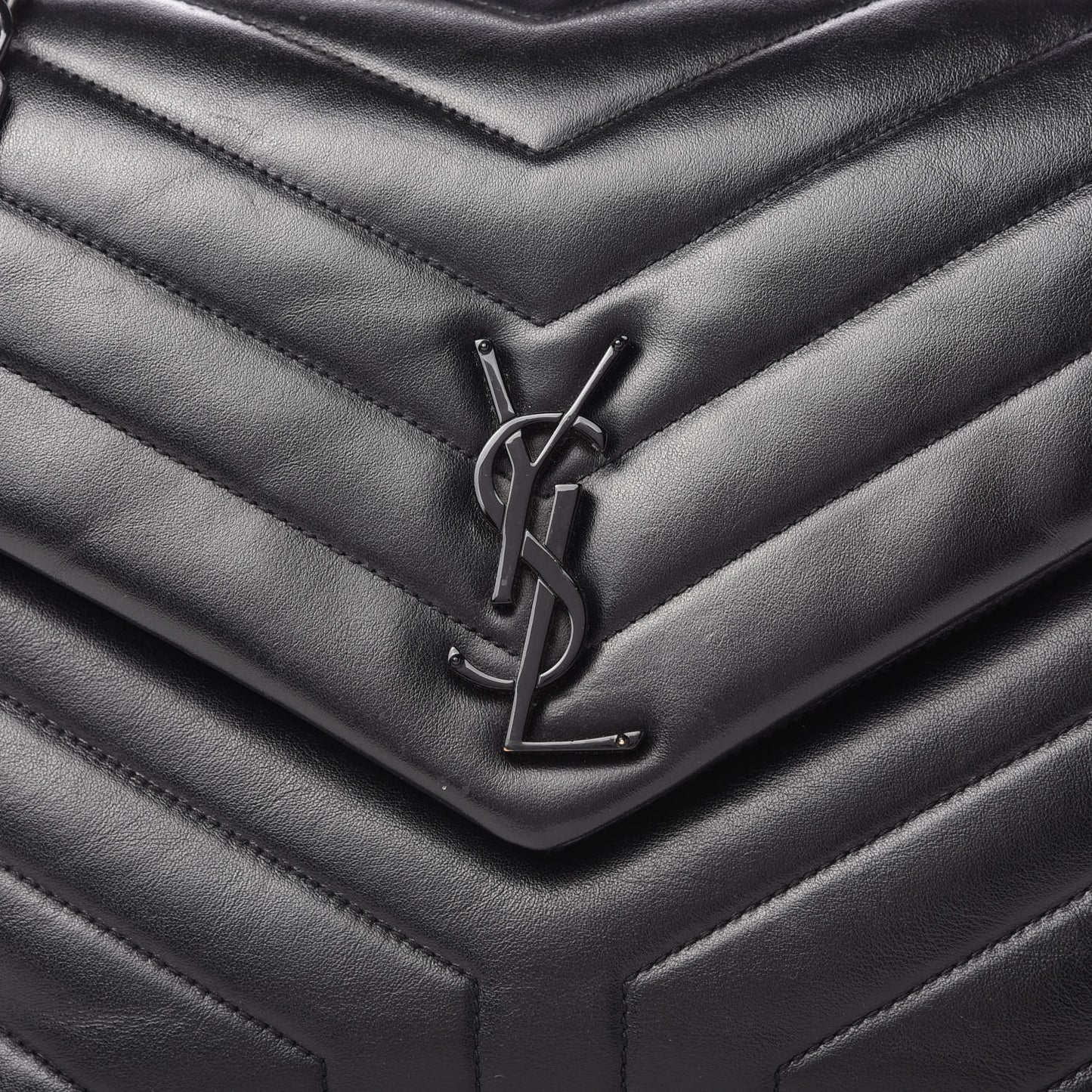 Calfskin Y Quilted Monogram Medium Loulou Chain Satchel Black