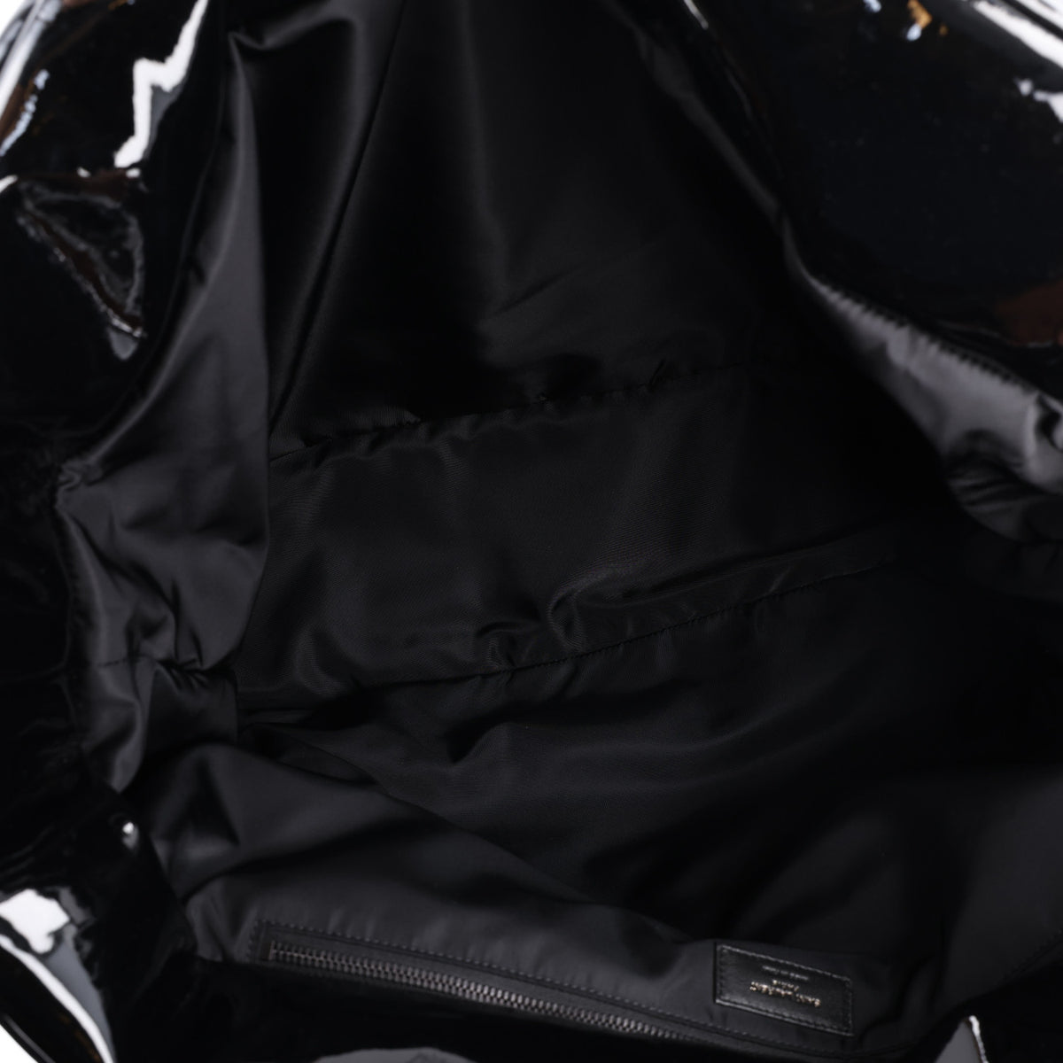 Patent Wide Puffer Maxi Tote Black