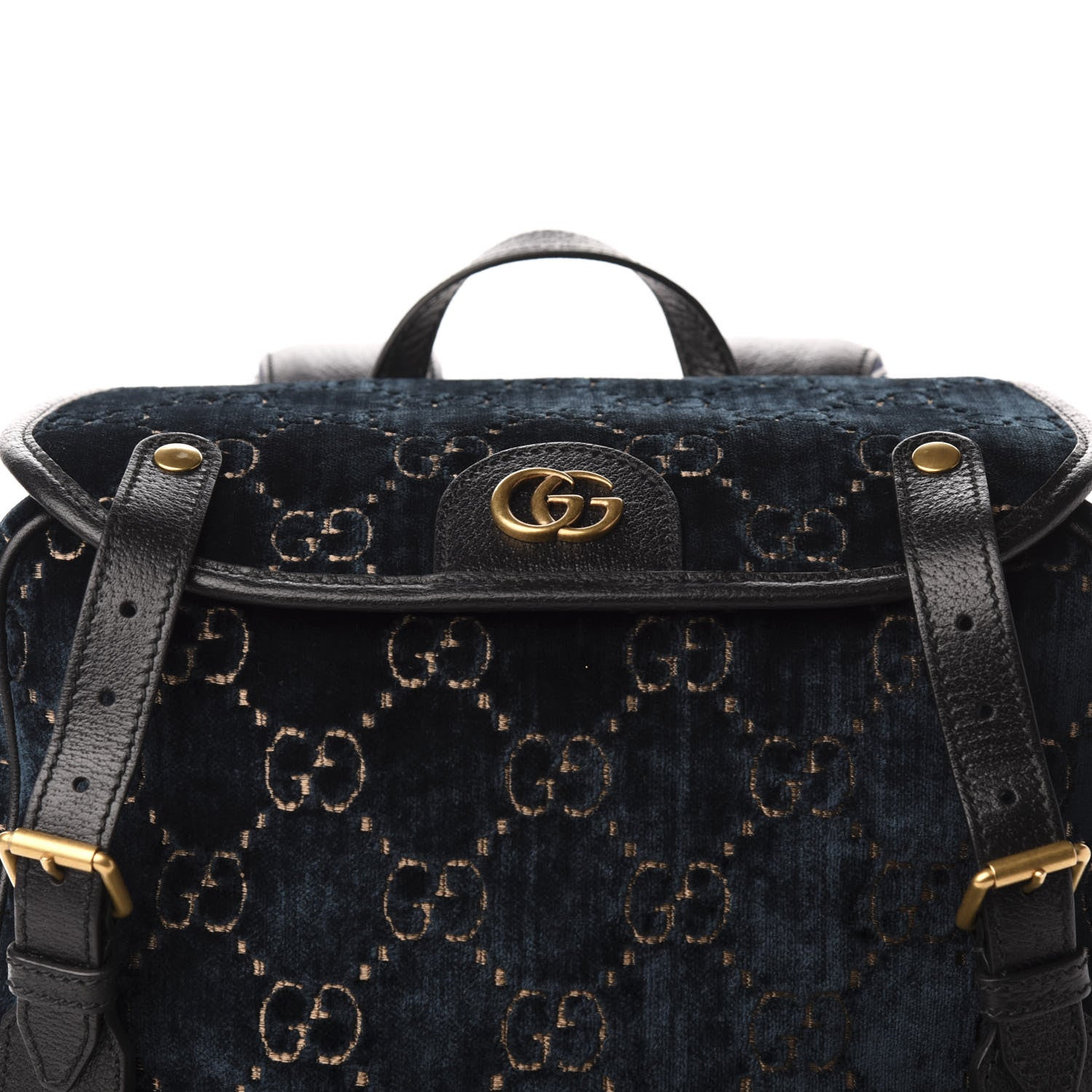 Gucci Velvet GG Monogram Textured Calfskin Web Small Double Buckle Backpack Blue Beige Black 10 of 10