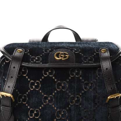 Gucci Velvet GG Monogram Textured Calfskin Web Small Double Buckle Backpack Blue Beige Black 10 of 10