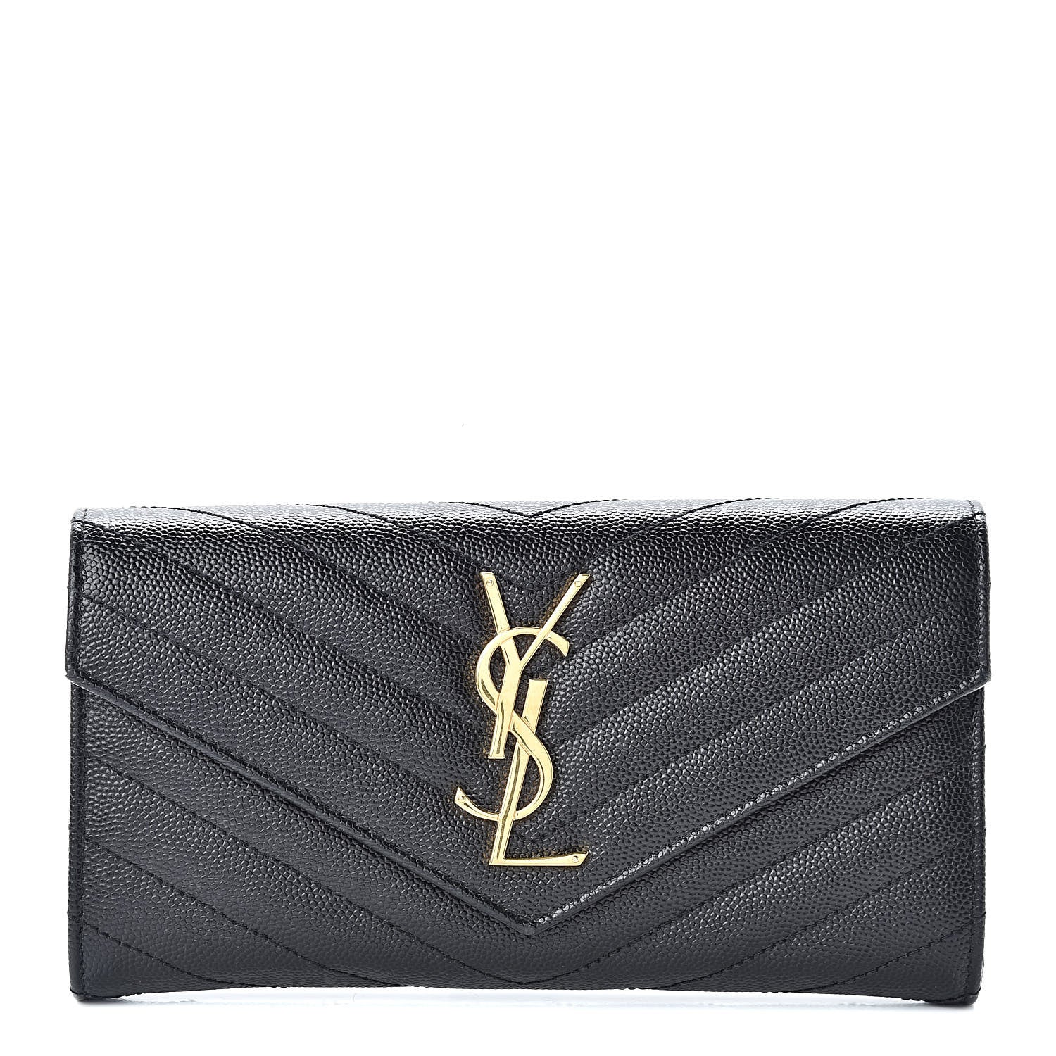 Saint Laurent Grain De Poudre Matelasse Chevron Monogram Flap Wallet Black 1 of 8
