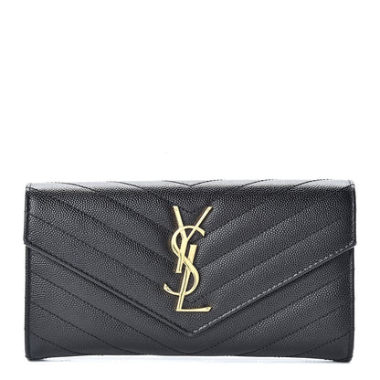 Saint Laurent Grain De Poudre Matelasse Chevron Monogram Flap Wallet Black 1 of 8