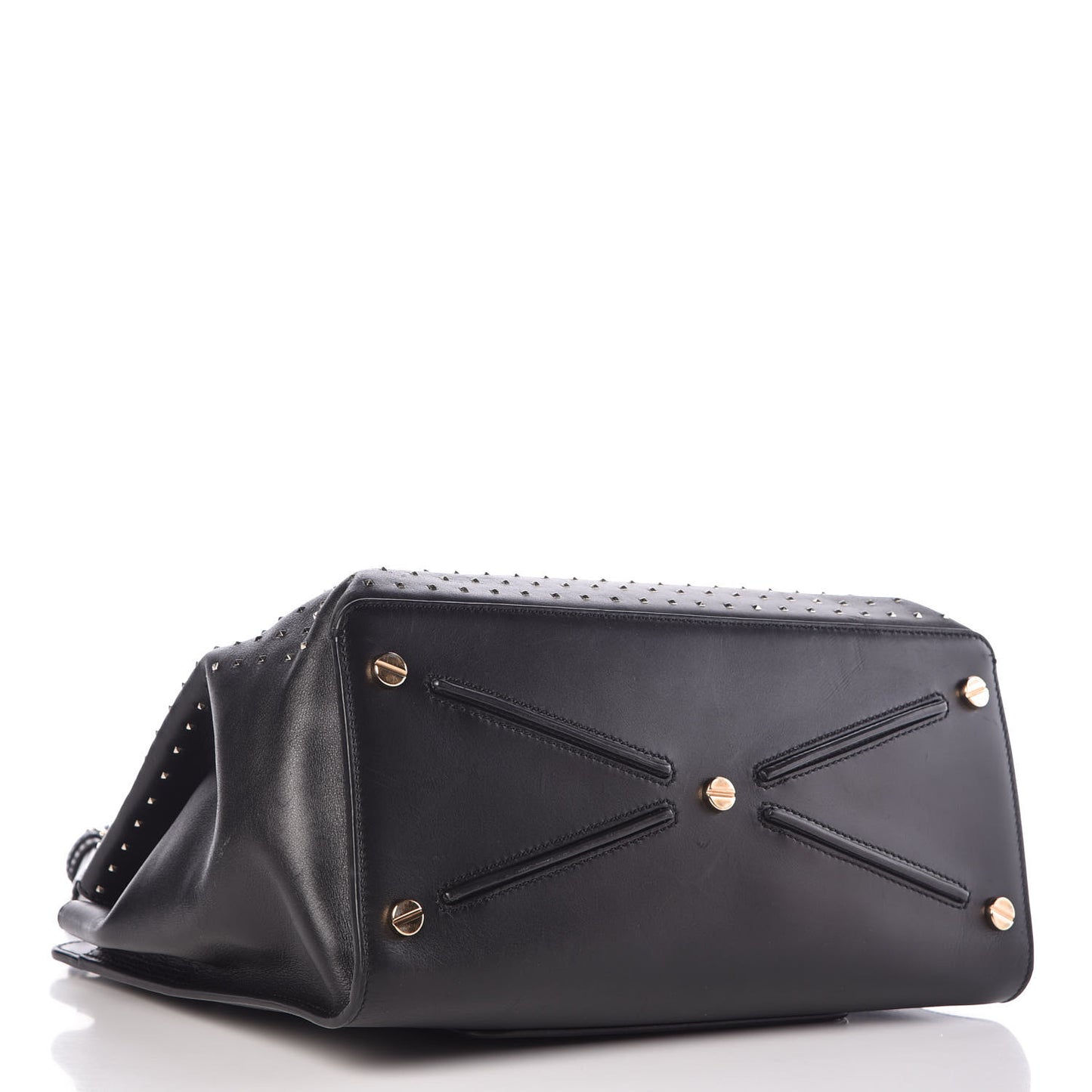 Calfskin Studded Large JoyLock Satchel Black