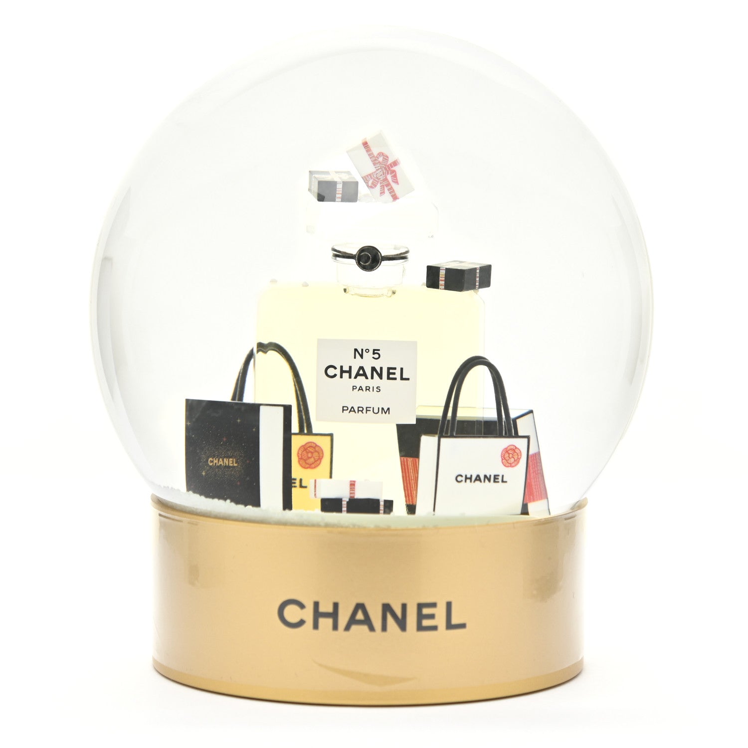 Chanel Glass N°5 Perfume Bottle Snow Globe Gold 1 of 4