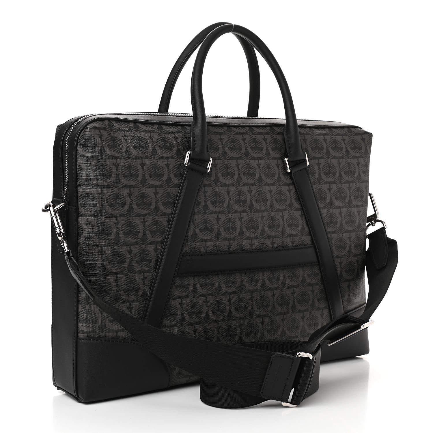 Salvatore Ferragamo Gancini Monogram Calfskin Briefcase Black Grey 3 of 9