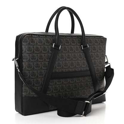 Salvatore Ferragamo Gancini Monogram Calfskin Briefcase Black Grey 3 of 9