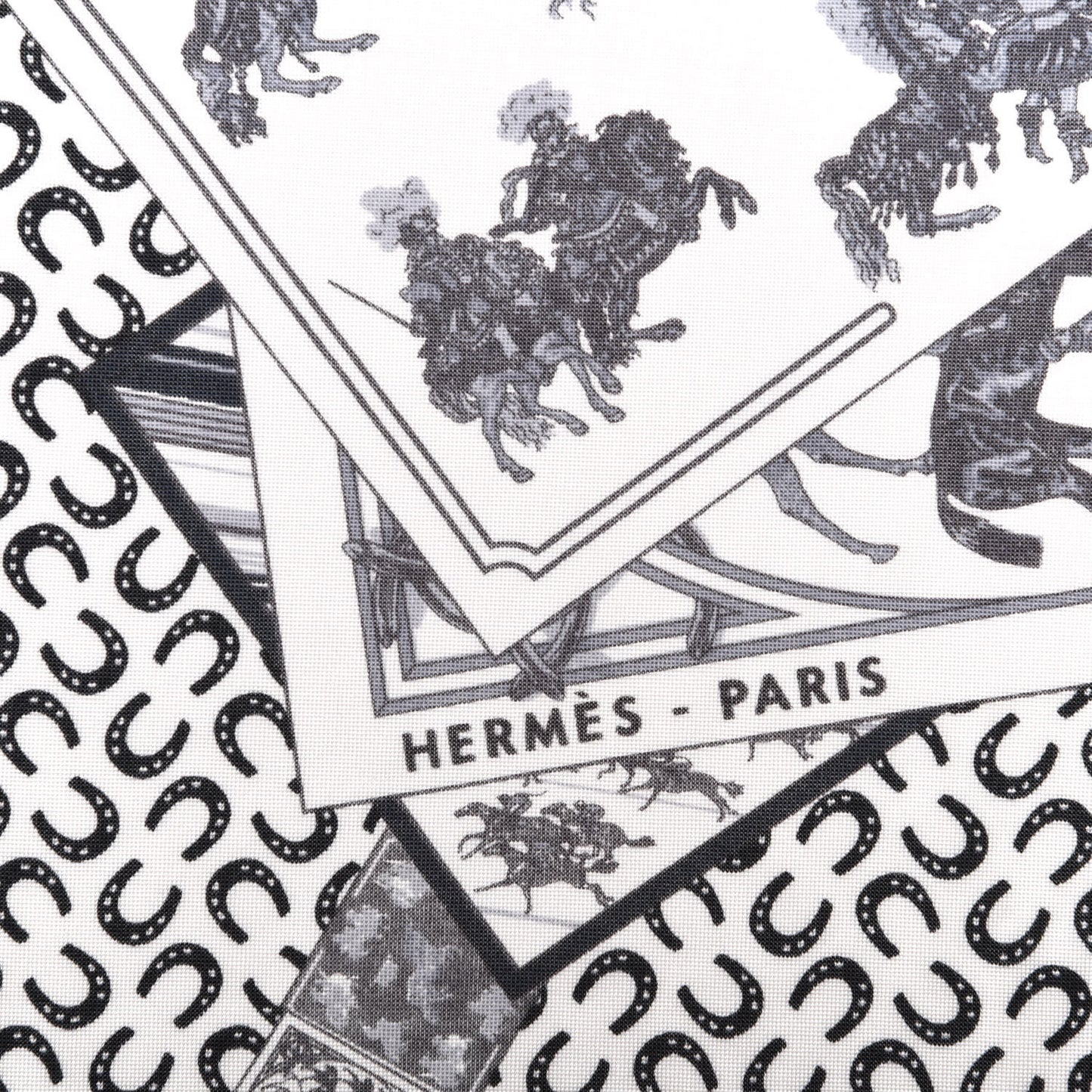Silk A Cheval Sur Mon Carre Scarf 90 Black White