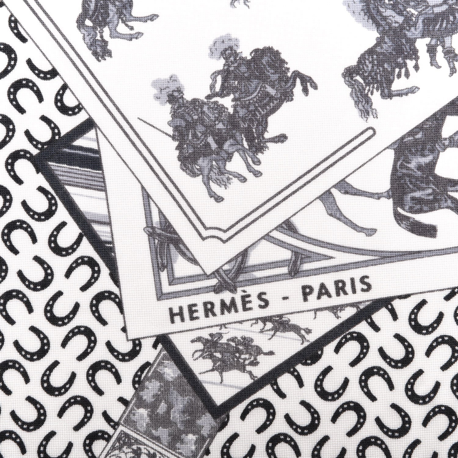 Hermes Silk A Cheval Sur Mon Carre Scarf 90 Black White 5 of 6