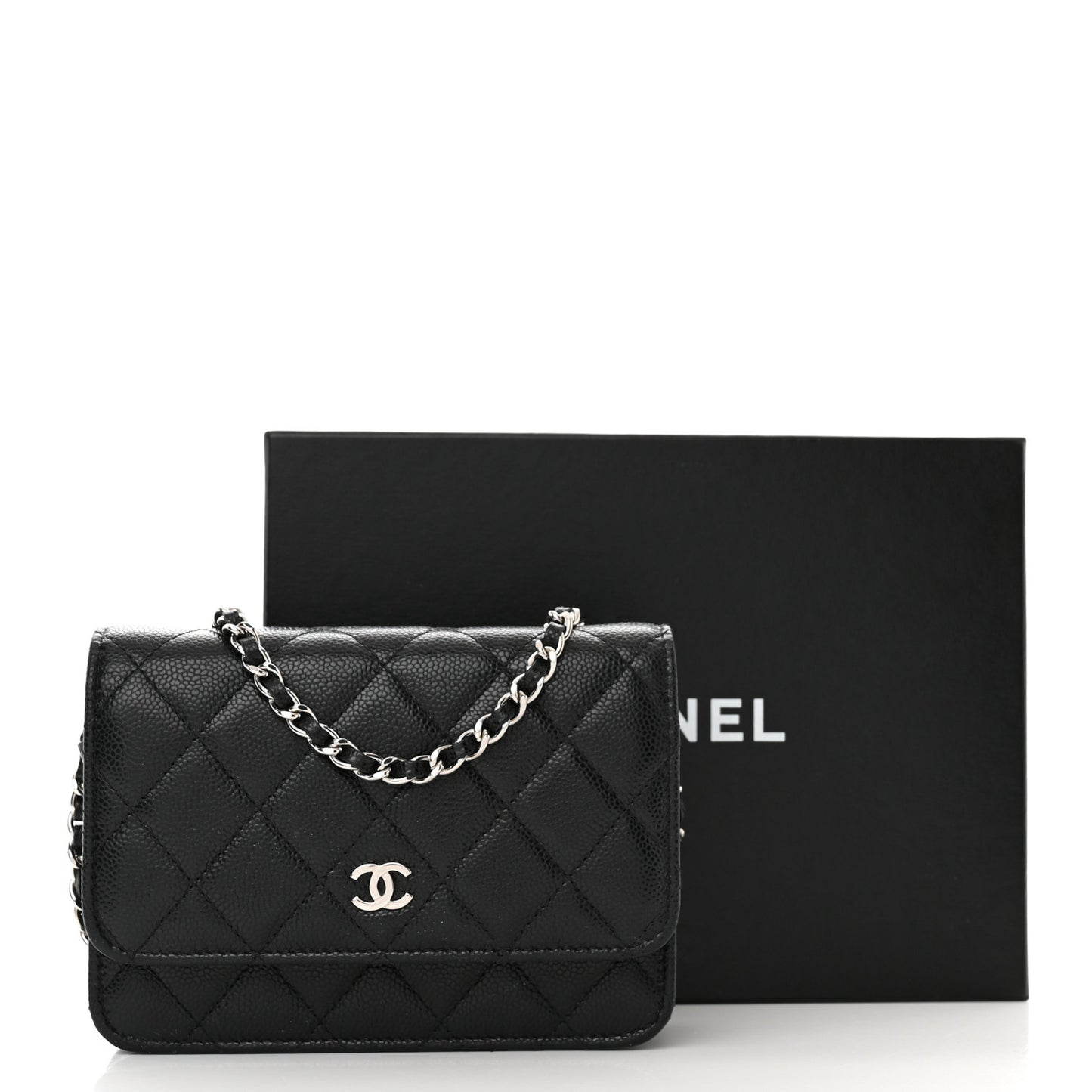 Caviar Quilted Mini Wallet On Chain WOC Black
