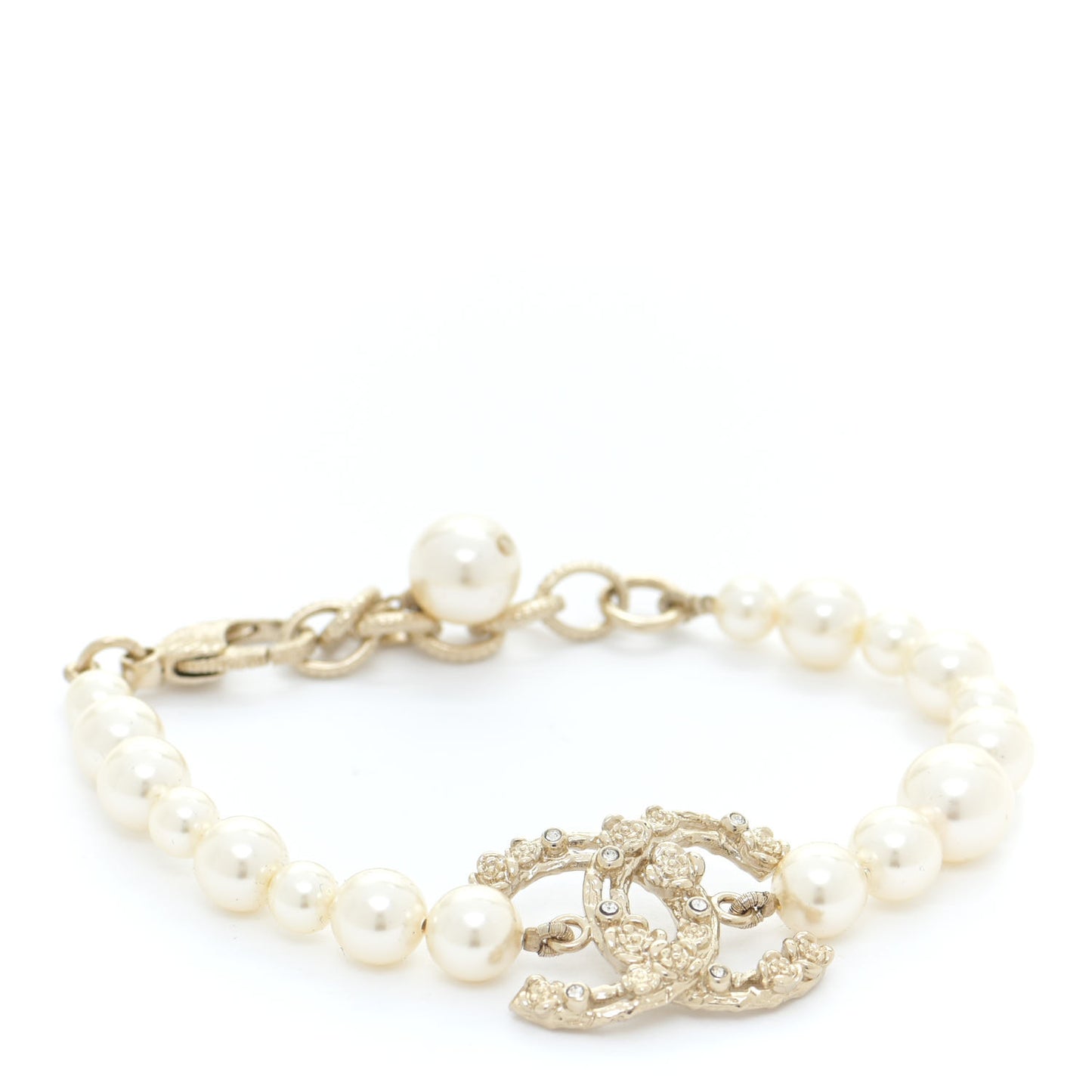 Pearl Crystal CC Bracelet Gold