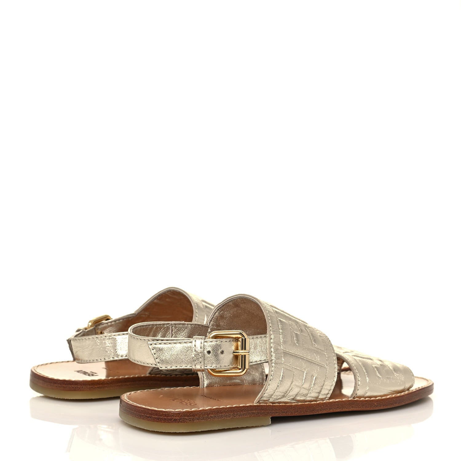 Fendi Metallic Nappa FF Embossed Slingback Slide Sandals 37 Gold 4 of 8