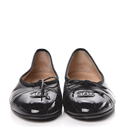 Chanel Lambskin Patent Cap Toe Ballerina Flats 41 Black 2 of 15