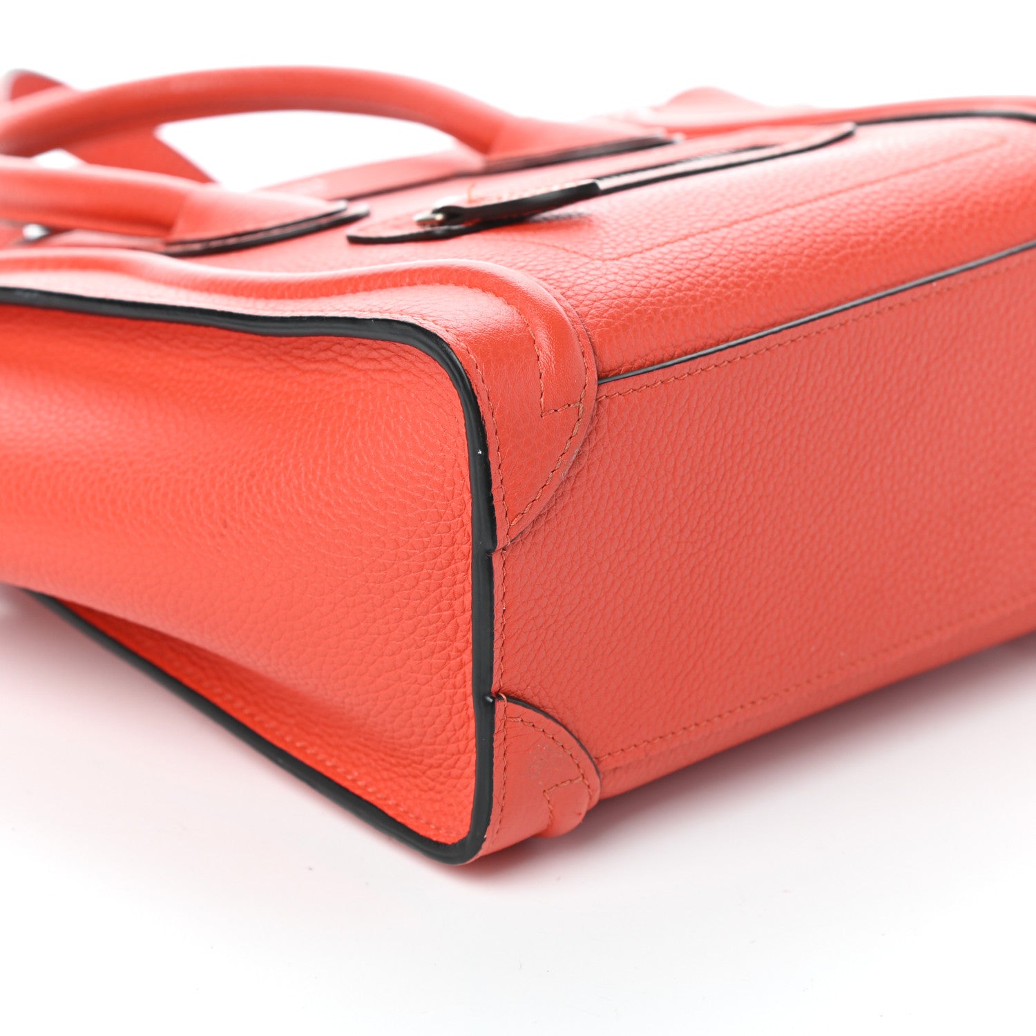 Celine Drummed Calfskin Nano Luggage Vermillion 9 of 10
