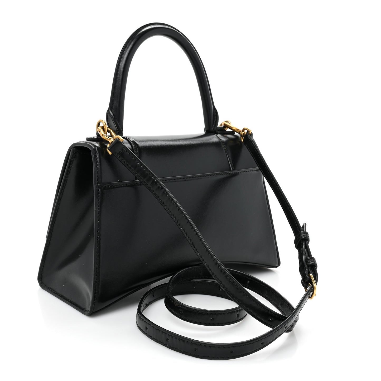Shiny Box Calfskin Small Hourglass Top Handle Bag Black