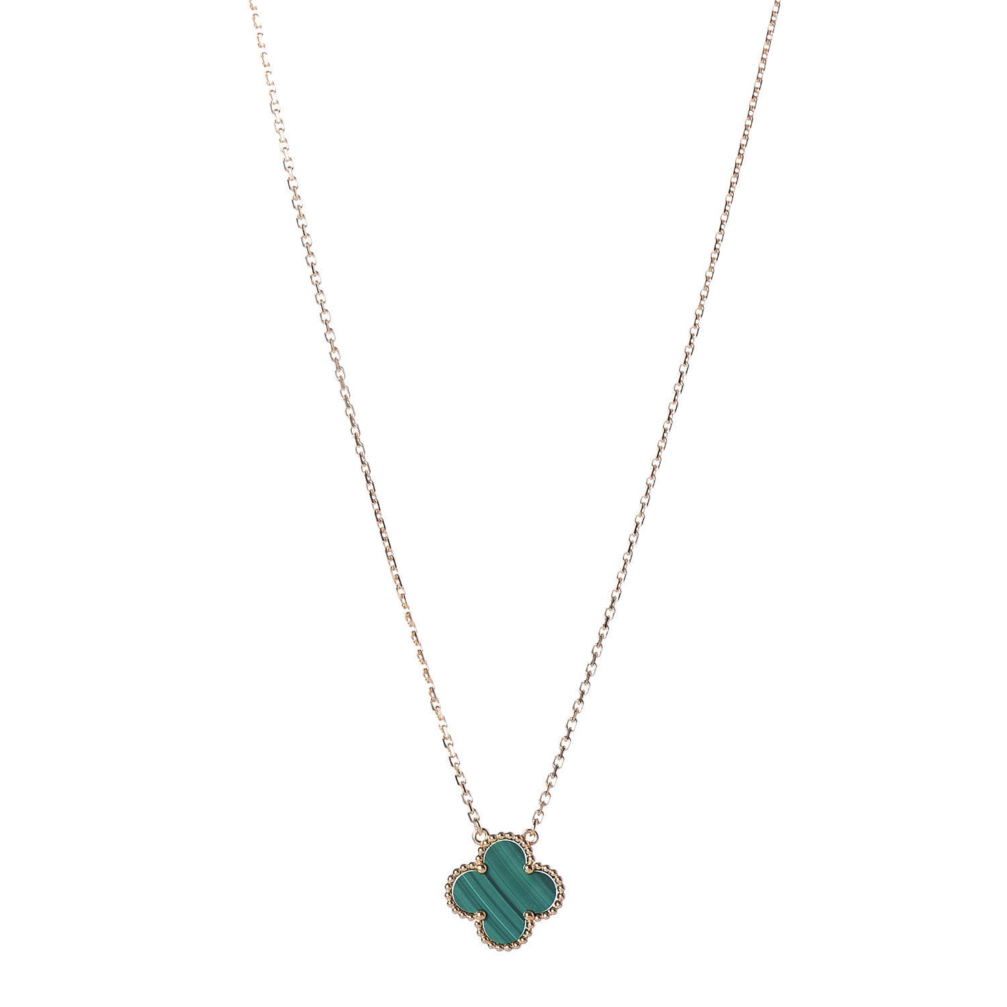 18K Yellow Gold Malachite Vintage Alhambra Pendant Necklace