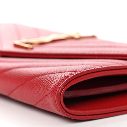 Saint Laurent Grain De Poudre Matelasse Chevron Monogram Flap Wallet Red 9 of 12
