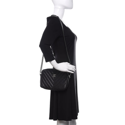 Chanel Lambskin Chevron Quilted Small Promenade Camera Black 2 of 11