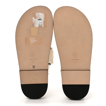 Chanel Lambskin Printed CC Velcro Dad Sandals 37 White Black 6 of 9
