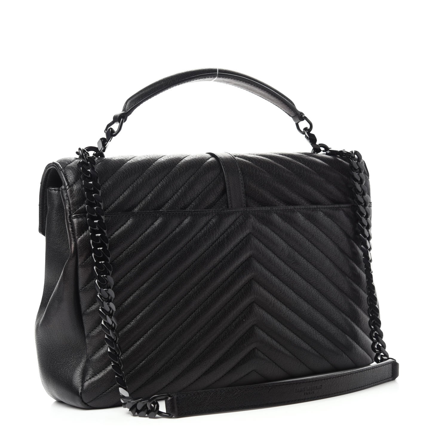 Saint Laurent Sheepskin Matelasse Chevron Monogram Monochrome Large College Satchel Black 3 of 11