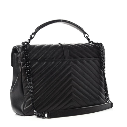 Saint Laurent Sheepskin Matelasse Chevron Monogram Monochrome Large College Satchel Black 3 of 11