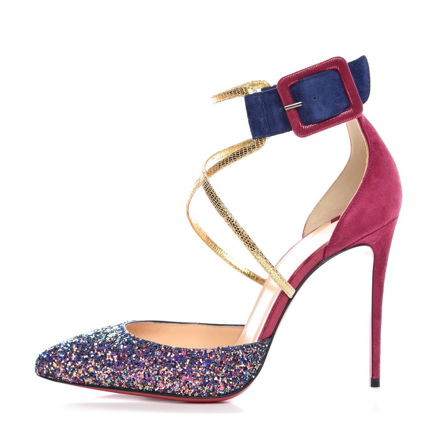 Christian Louboutin Veau Velours Glitter Dragonfly Suzanna 100 Pumps 37.5 China Blue 1 of 8