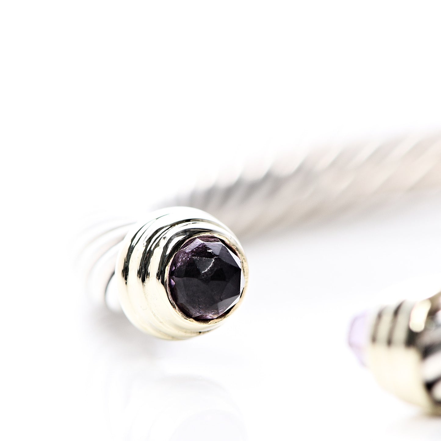 Sterling Silver 14K Yellow Gold Amethyst 5mm Cable Classics Petite Color Bracelet