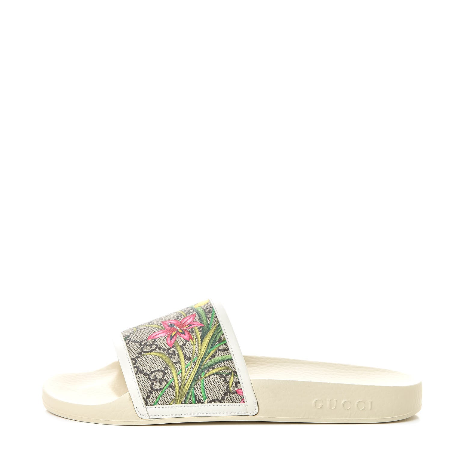 Gucci GG Supreme Monogram Flora Pursuit Slide Sandals 39 White 1 of 9