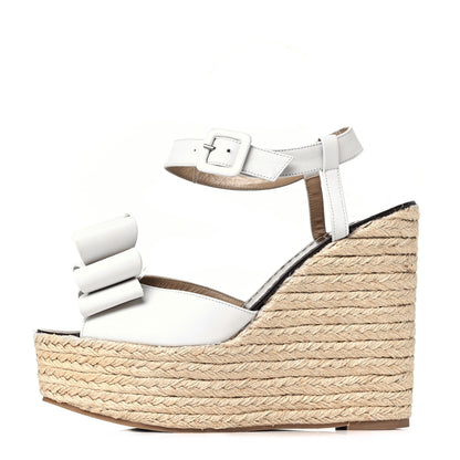 Valentino Garavani Nappa Rockstud Bow Espadrille Platform Wedge Sandals 39 White 1 of 7