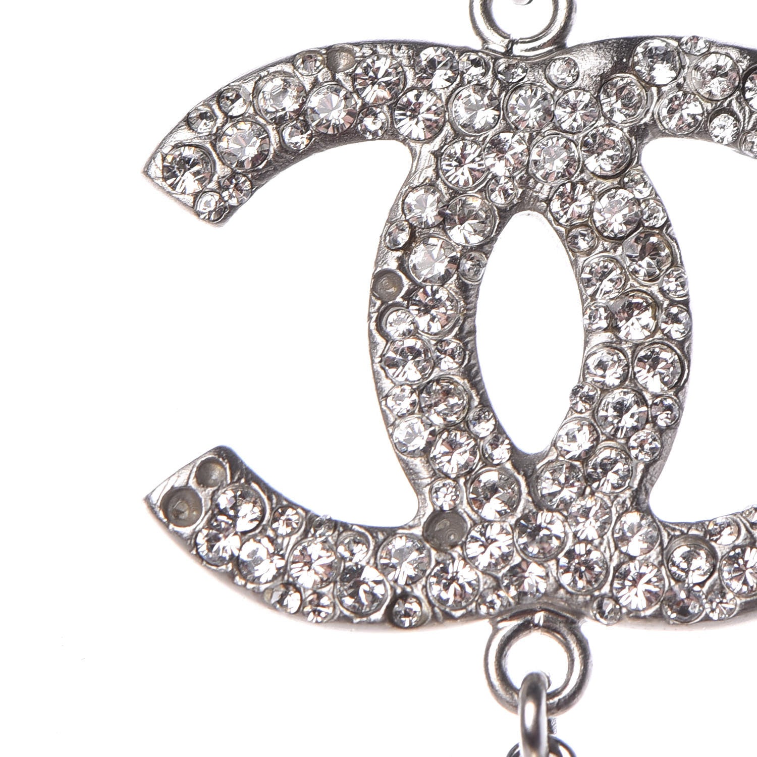 Chanel Pearl Crystal Bead CC Long Necklace Silver Black White 5 of 7