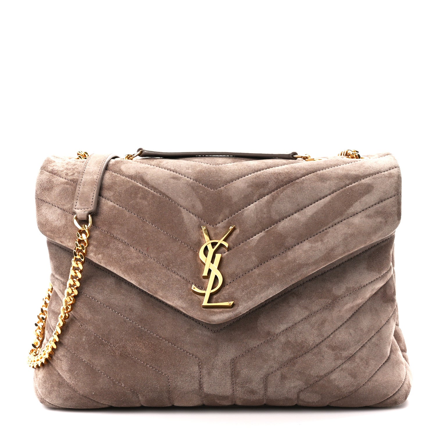 Saint Laurent Suede Y Quilted Monogram Medium Loulou Chain Satchel Taupe 1 of 11