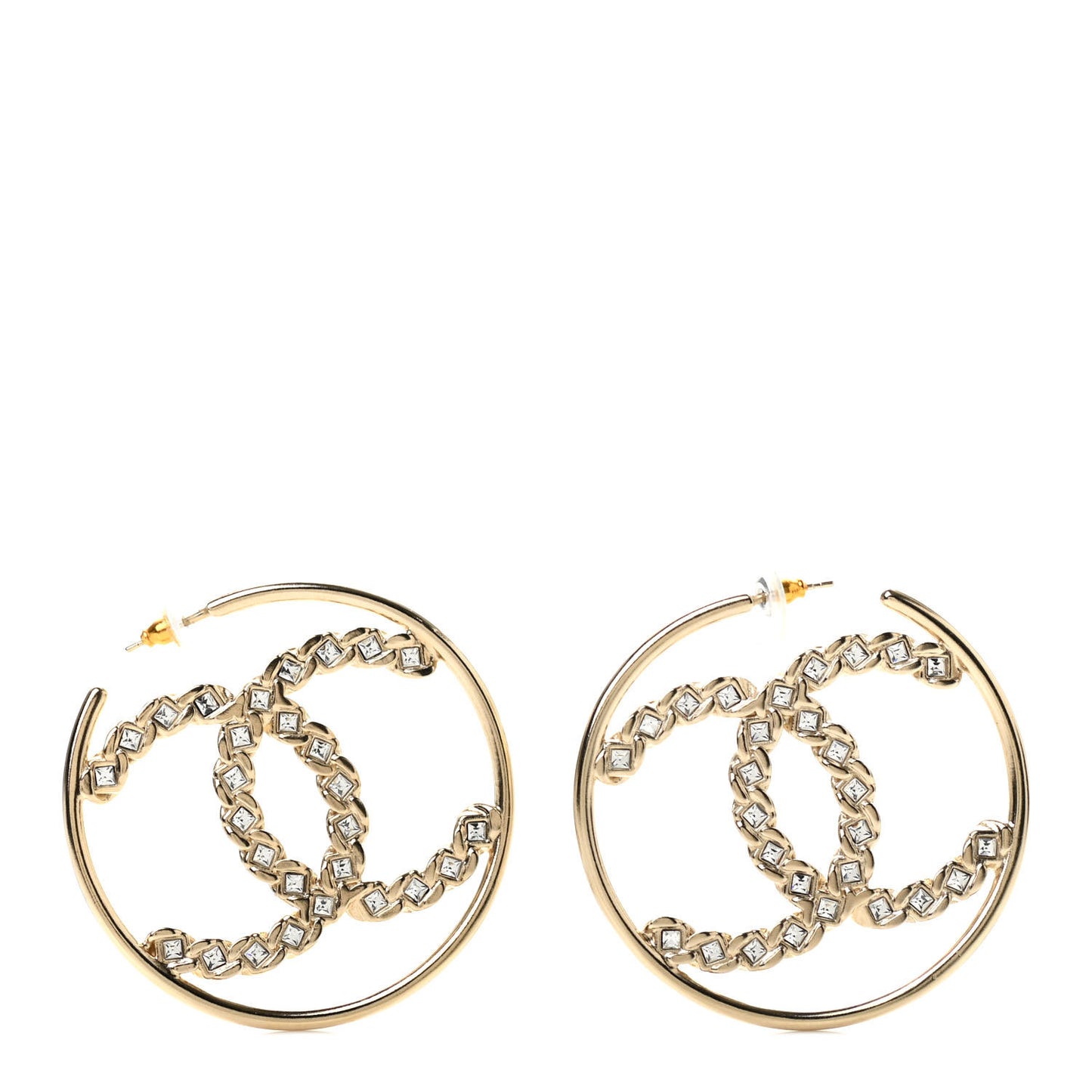 Crystal High Society CC Hoop Earrings Gold