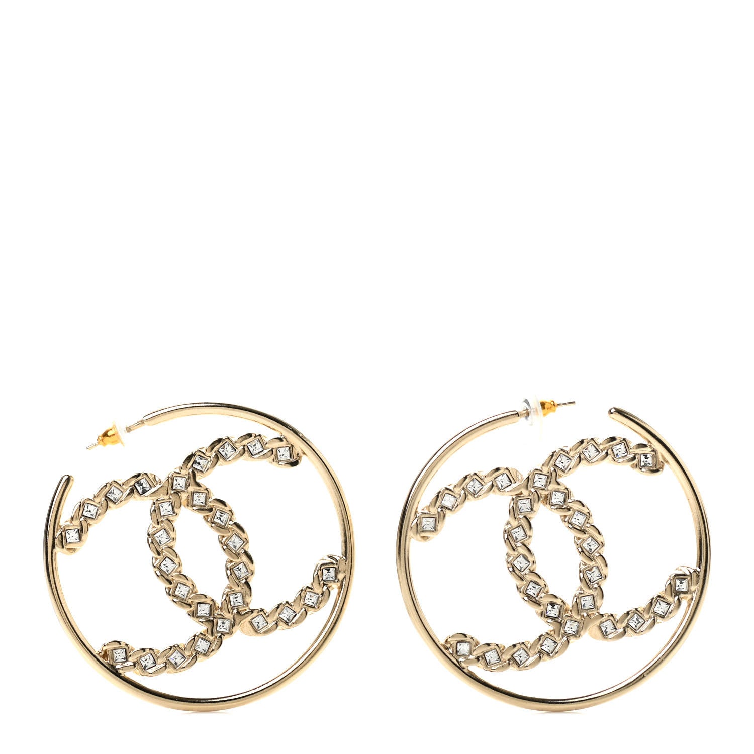 Chanel Crystal High Society CC Hoop Earrings Gold 1 of 4