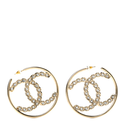 Chanel Crystal High Society CC Hoop Earrings Gold 1 of 4