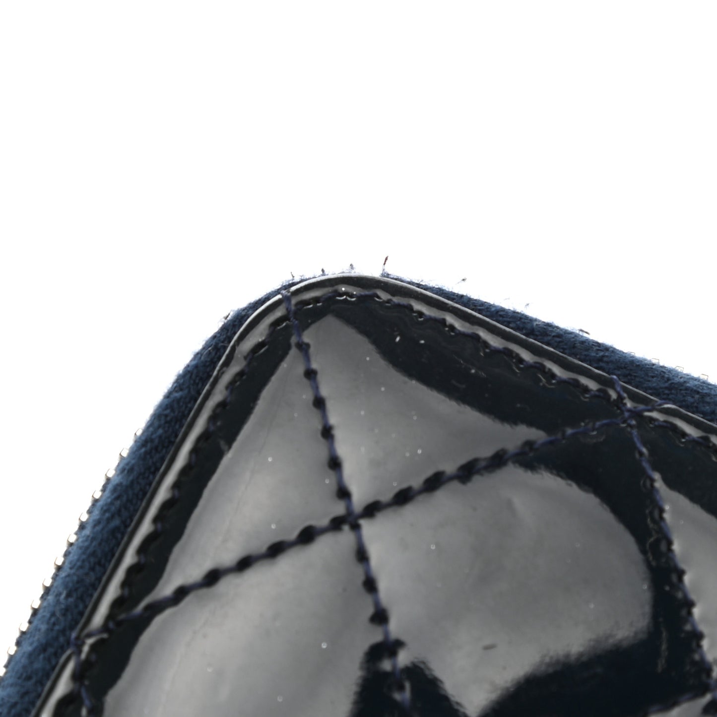 Patent Calfskin Quilted Large Gusset Zip Around Wallet Blue
